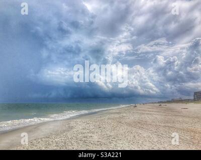 Summer thunderstorm rolling out over the ocean, Jacksonville Beach, Florida Stock Photo