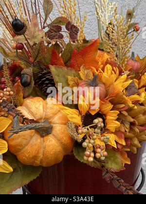Still life with bouquet of autumn flowers on coffee table Stock Photo ...