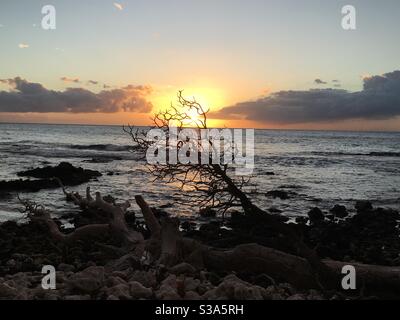 Sunset at Hapuna Beach on the Big Island of Hawaii. Stock Photo