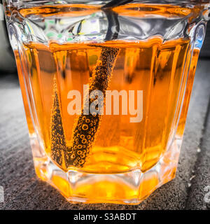 Close up of a glass of Irn-Bru Stock Photo