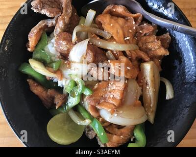 Teriyaki salmon Don at Moco Sushi restaurant on King Street, Newtown, Sydney, NSW, Australia Stock Photo