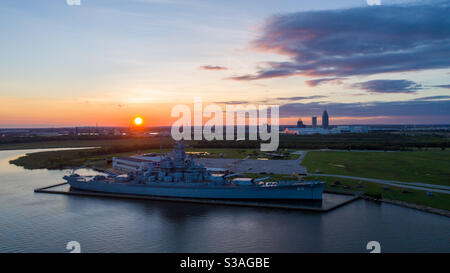 The USS Alabama battleship at sunset in October 2020 Stock Photo