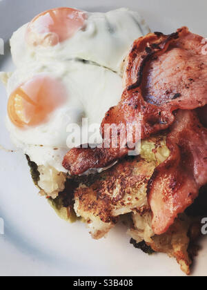Bacon, eggs, bubble and squeak Stock Photo
