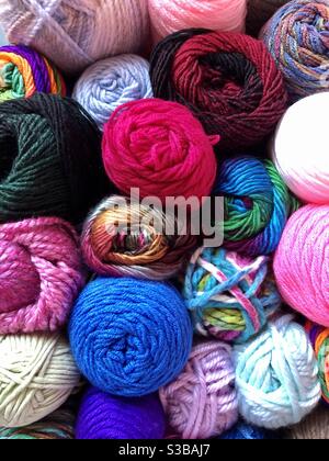 Full frame of assorted colorful yarns Stock Photo