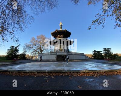 The London Peace Pagoda. Battersea Park. London. (1984) Stock Photo