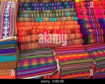 Colorful Peruvian textiles. Stock Photo