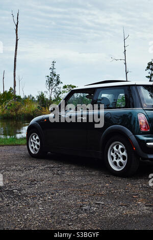 2002 Mini Cooper parked at a Florida creek bank Stock Photo