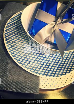 Upscale holiday gift display in the housewares section of a department store, USA Stock Photo