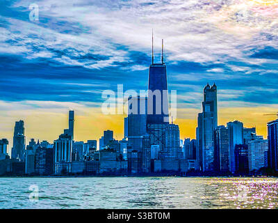 Chicago skyline viewed from North Avenue Beach. Stock Photo