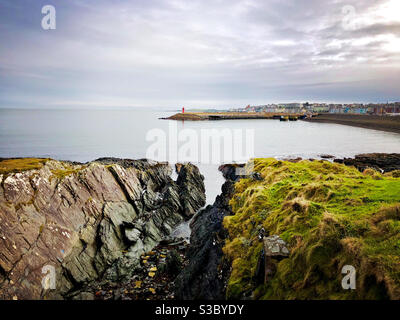 Bangor, County Down, Northern Ireland. View of Eisenhower Pier from the Coastal path Stock Photo