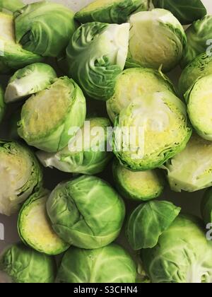 Close up of raw fresh sliced Brussels sprouts Stock Photo