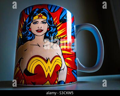 Coffee mug of wonder woman Stock Photo