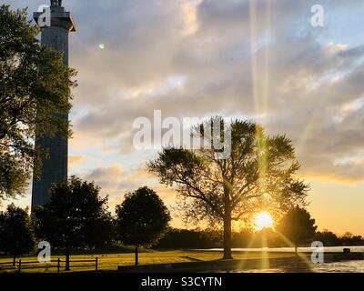 Perry’s Victory and International Peace Memorial with the sunrise Put-In-Bay Ohio Stock Photo