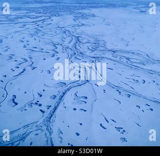 Aerial view of frozen Arctic tundra. Baldwin Peninsula, Northwest Arctic Borough, Alaska. Stock Photo