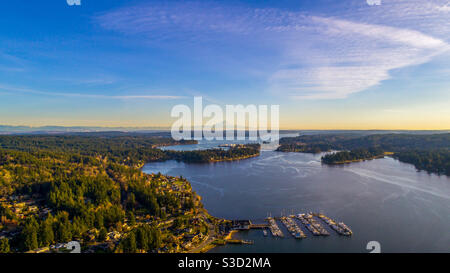 Mount Rainier on the horizon from above Poulsbo, Washington Stock Photo