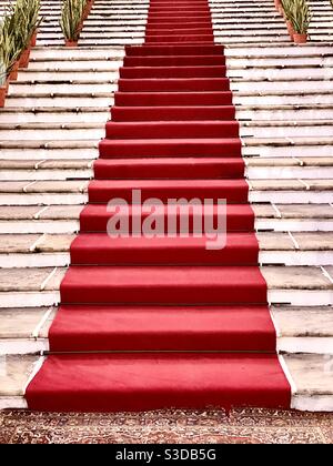 Red carpet on stairs Stock Photo
