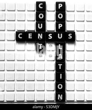 The words census,population and count spelt out using tiles Stock Photo