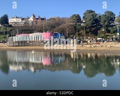 Reflection of Southend seafront from three shells lagoon on a sunny day in spring Stock Photo