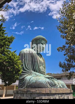 Side view of the Great Buddha of Kamakura bronze statue in Kotoku-in temple, Japan. Stock Photo