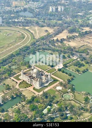 Aerial picture of Victoria memorial,a large marble building built in honour of queen Victoria in between 1906 and 1921 in Kolkata, West Bengal, India Stock Photo