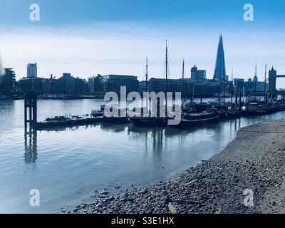 View of the shard from shadwell limehouse north bank of the Thames Stock Photo