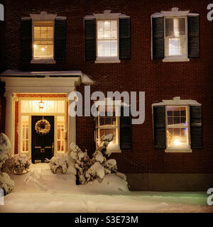 A winter evening view of a home in the Salem Common Historic District, Salem, Massachusetts,United States Stock Photo