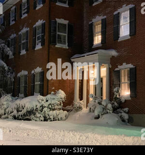 A winter evening view of buildings in the Salem Common Historic District, Salem, Massachusetts,United States Stock Photo