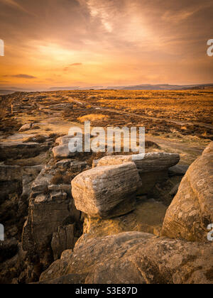 Sunset over Curbar Edge, Peak District, UK Stock Photo