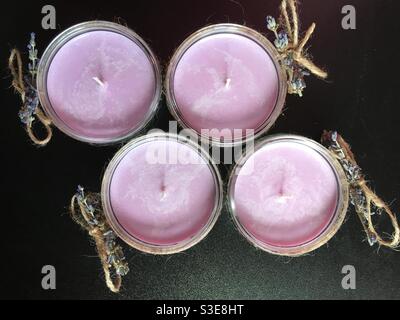 Hand-made concrete candles with dried flowers, scented soy wax vegan candles  Stock Photo - Alamy