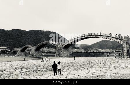 Panoramic view of kintaikyo bridge in Iwakuni City, Yamaguchi prefecture, Japan Stock Photo