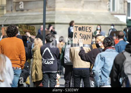3rd April 2021 - Newcastle, UK: Protestors gatherin Newcastle as part of the ‘Kill The Bill’ national day of action against increased police powers. Stock Photo