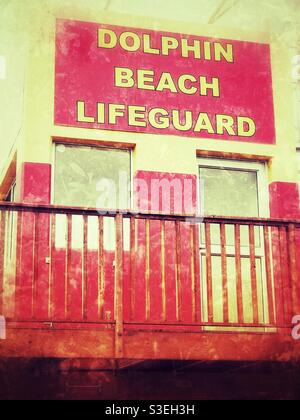 Lifeguard tower on a beach in Jeffreys Bay, South Africa Stock Photo