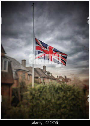 Union flag flying at half-mast to mark the death of His Royal Highness The Duke of Edinburgh, Prince Phillip. Stock Photo