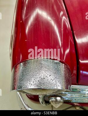 Close up top-down view of a retro car fender and headlight Stock Photo