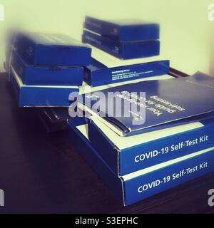 Covid 19 self-test kits, lateral flow tests. Stock Photo