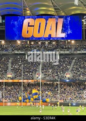 AFL West Coast Eagles score a goal against Collingwood Football Club at Optus Stadium Perth Western Australia. Stock Photo