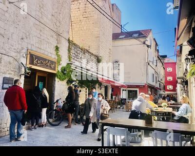 A street life in city centre of Split, Croatia near the restaurant of Corto Maltese Stock Photo