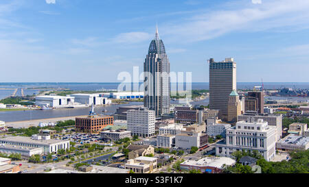 The downtown Mobile, Alabama waterfront skyline in April of 2021 Stock Photo