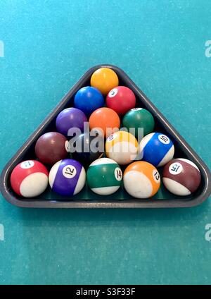 Set of billiard balls inside the triangle Stock Photo