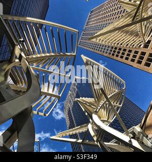Looking up through the Trees sculpture on Stephen Avenue, downtown Calgary, Canada Stock Photo