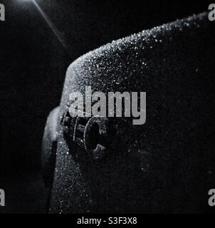 Frost on a car tailgate, Catalonia, Spain. Stock Photo