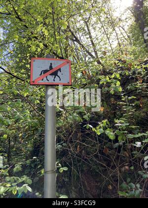 No horses sign- countryside signage - no horses permitted - no entry - no horses- no riding Stock Photo