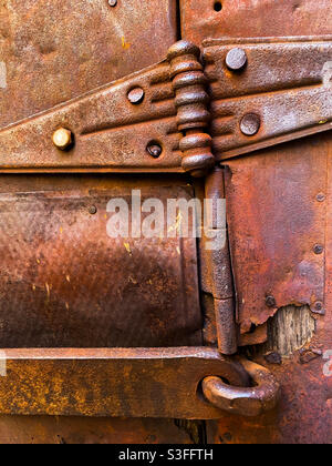 Close up of rusty metal and hinges. Stock Photo