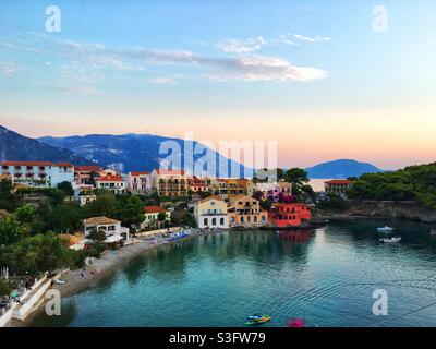 Asos/ Assos, Kefalonia, Ionian Islands - Greek holiday- Greek islands - Greece - Greek Bay- a Greek Sunset Stock Photo