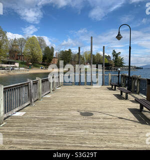 April, 2021, Boardwalk, Lake George, Warren County, Adirondack Region, New York, United States Stock Photo