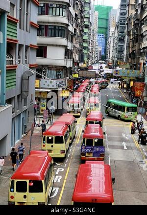 Red minibuses in Mong kok, Hong Kong. Stock Photo