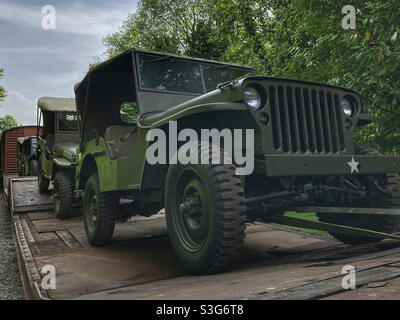 World War 2 Willys Jeeps on a train Stock Photo