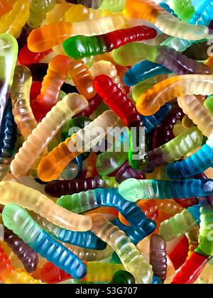 Full frame of colorful gummy worms Stock Photo