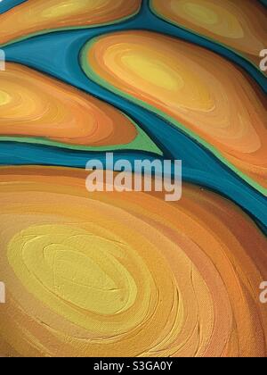 Photograph of abstract painting in orange and teal Stock Photo