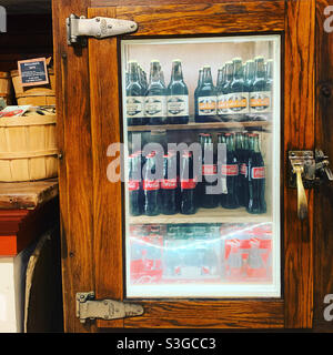 Sodas in a refrigerator, Vermont Country Store, Rockingham, Windham County, Vermont, United States Stock Photo